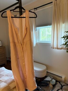 Michael Stars Peach Button-Front Sleeveless Linen Midi Chemise